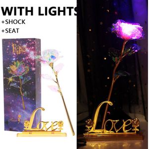 Valentijnsdag Creatief Cadeau 24K Folie Plated Rose Gold Rose Duurt Forever Love Wedding Decor Lover verlichting Rose