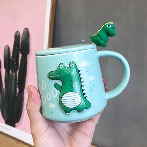 400Ml Leuke Dinosaurus Cartoon Keramische Mok Creatieve Relief Monster Koffie Cup Kantoor Bubble Tea Cup Student Melk Ontbijt Mok