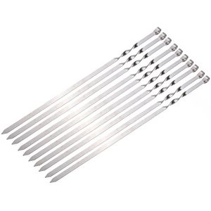 10 Pcs 50 Cm Rvs Lange Barbecue Kebab Voedsel Vlees Grote Platte Spiesjes Set Outdoor Tuin Grill Barbecue Accessoires