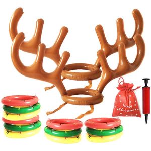 Opblaasbare Kerstman Grappig Reindeer Antler Herten Hoed Ring Toss Kerstvakantie Party Game Speelgoed Gooien Cirkel Speelgoed Party