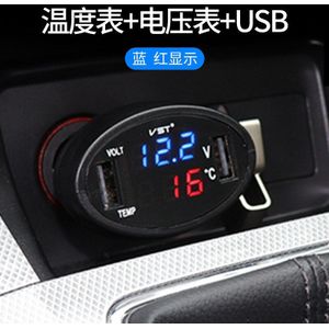 DC12-24V Universele Auto Doul Usb Charger Digitale Display Led Voltmeter Thermometer 3in1 Auto Accessoire Batterij Meter Monitor Panel