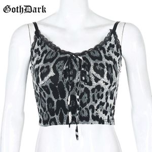 Goth Dark 90S Vintage E-Meisje Zomer Crop Tops Luipaard Print Vrouwen Casual Mouwloos Mesh Patchwork Vrouwelijke top Streetwear