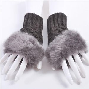 Mooie Mode Winter Schapenwol Gebreide Faux Konijnenbont Vingerloze Korte Vrouwen Handschoenen Vrouwen Pols Soft Warm Mitten G52-3