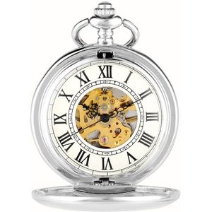 Holle Cirkel Zilver/Zwarte Antieke Hanger Klok Mechanische Hand-Wind Pocket Horloges Cadeaus Voor Mannen Vrouwen