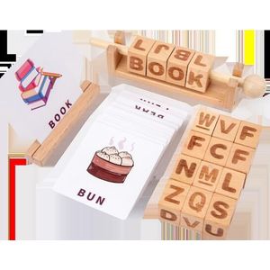 Houten Kinderen Kubus Blokken Digitale Cognitieve Game Card Peuter Leren Engels Woord Alfabet Cube
