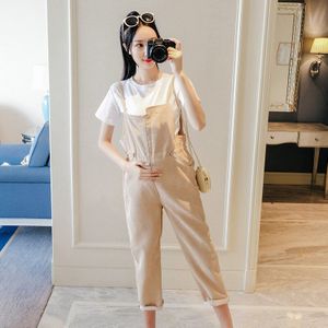 Mid-Kalf Zwangere Vrouwen Zomer Mode Leisure Bretels Rand Broek Moederschap Katoen Overalls Met Zakken Plus Size Rompertjes