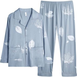 Mannen Pyjama Set Modal Katoen Voorjaar Lange Mouw Maple Leaf Print Mannen Pyjama Pak Nachtkleding Revers Kraag Pijama Mannelijke Nachtkleding 3XL