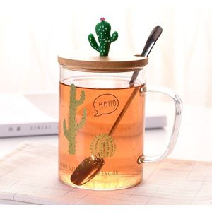 450Ml Moderne Mode Cactus Glas Cup Creatieve Thee Mok Met Deksel En Lepel Dames Kantoor Bloem Kopje Thee Sap melk Thee Koffie Mok