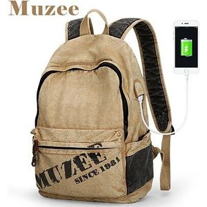 Vintage Canvas Laptop Rugzak Mannen Usb-poort Opladen College School Rugzak Duurzaam Reizen Laptop Rugzak Fit voor 15.6 inch