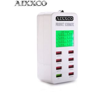 Aixxco Scherm Quick Lading QC3.0 Adapter Usb Lader Slimme 8 Port Desktop Oplader Mobiele Telefoon Reislader QC2.0