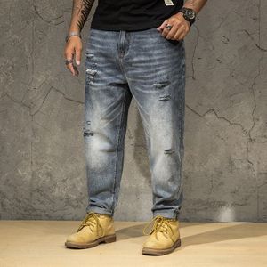 Ripped Jeans Mannen 2022 Plus Size Vintage Broek Gaten Denim Broek Mannelijke Verontruste Blauw Baggy Losse Mannen Jeans grote Maat