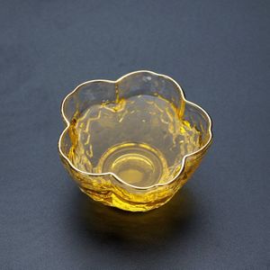 2 Stks/partij Japanse Gehamerd Crystal Glas Thee Beker Met Glod Velg Handgeblazen Kung Fu Puer Sample Thee Proeverij Cup theewaar