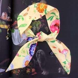 Chrysant Morning Glory Bloemen vijf-sterren Print Vrouw Twilly Zijden Sjaal 88cm * 5cm Kleine Lange Hoofd sjaal Bag Linten Dames Tie