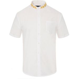 Zwarte Mannen Stand Kraag Shirt Tops Korte Mouwen Borduren Versierd Gebogen Zoom Vintage Shirts Mannelijke Toevallige Zomer Blouse Kleding