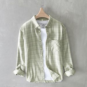 Streetwear Mannen Katoen Plaid Dubbele Zakken Lange Mouwen Voor Mannen Vintage Casual Comfortabele Revers Tops Mannelijke