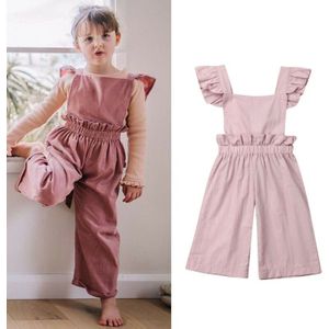 Peuter Ruffle Overalls Baby Meisje Kleding Mouwloze Roze Romper Jumpsuit Overall Herfst Outfit Set 6 M-4 T