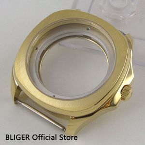 Saffierglas 40 MM 316L Rvs Golden Plated Horloge Case Fit Voor ETA 2836 Automatische Beweging C16