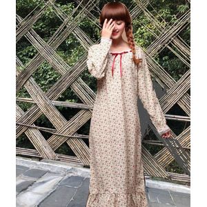 Womens Nachthemd Katoen Met Lange Mouwen O-hals Boog Nachtjapon Leuke Prinses Thuis Kamerjas Losse Lente Sleepdress Plus Size