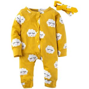 Mode Pasgeboren Baby Meisje Kleding Wit Cloud Lange Baby Romper Jumpsuit + Hoofdband 2 Stuks/Pak Outfits baby Kleding Set