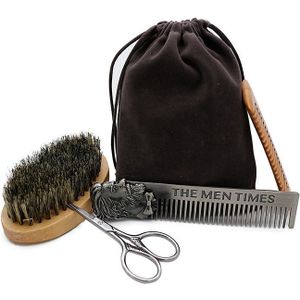Mannen Baard Olie Kit Rvs Baard Borstel Kam Scheren Set Grooming & amp Trimmen Kit Mannelijke Baard Care Set met Doek Bag