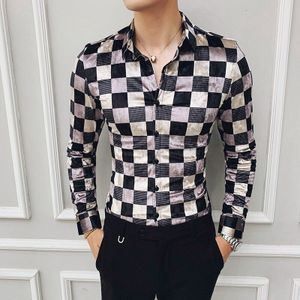 Zwart En Wit Plaid Mannen Shirt Lange Mouw Slim Fit Casua Shirts Velours Mannen Jurk Business Social Shirts Chemise homme