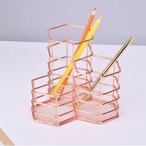 Creatieve Zeshoekige Pen Houders Hollow Desktop Makeups Borstel Houder Magazijnstelling Woondecoratie Diversen Organizer Container