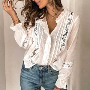 Boho Geïnspireerd Witte Blouse Lange Mouw Top Borduren Bloemen Howllow Out Leuke Blouse Vrouwen Katoen Boho Strand Vrouwen Blouse Shirt