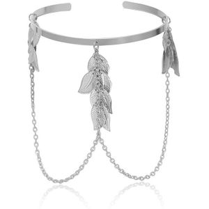 Mode Metalen Blad Tassel Bovenarm Manchet Armbanden Voor Vrouwen Verstelbare Sexy Geometrische Open Arm Chain Bangle Sieraden