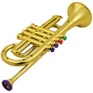 Trompet Kids Musical Wind Instrumenten Abs Metallic Gold Trompet Met 4 Gekleurde Toetsen Kinderen Simulatie Instrument