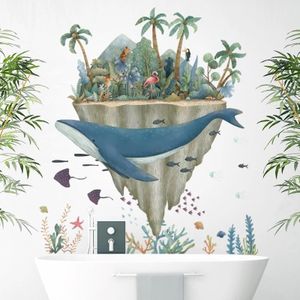 Cartoon Muurstickers Walvis Marine Animal Creatieve Kinderen Behang Zelfklevend Badkamer Waterdicht Vinyl Muurstickers