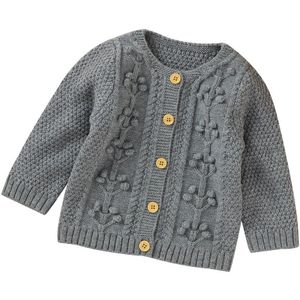 Focusnorm 0-24M Baby Meisjes Winter Trui Jas Knit Bloemen Print Lange Mouwen Single Breasted Warm Outfits