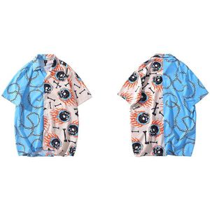 Lenstid Hip Hop Fire Skull Chain Print Shirt Streetwear Harajuku Mannen Hawaiian Strand Overhemd Hiphop Zomer Korte Mouw Shirts