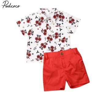 Pudcoco Kerst Jongens Kleding Set Peuter Baby Jongens Kerstman Volledige Print Shirt Tops + Broek Shorts Xmas Outfits Kostuums