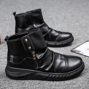 Western Winter Laarzen Mannen Toevallige Zwarte Lederen Schoenen Boot Laarzen Mannen Motorlaarzen Waterdichte Schoenen Bottines Enkellaars