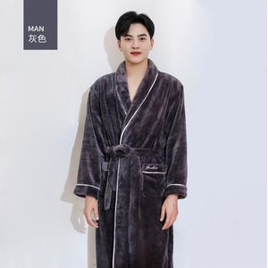 Winter Mens Gewaden Nachtkleding Dikke Warme Flanel Kimono Badjas Voor Mannen Solid Lange Mouwen Koraal Fluwelen Nachtkleding Homewear