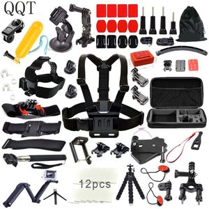 QQT voor Gopro Accessoires Set voor go pro hero 8 7 6 5 4 kit 3 manier selfie stick voor Eken h8r/voor xiaomi voor yi EVA case