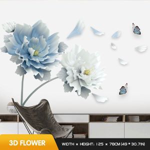 Grote 3D Blauwe Hortensia Muursticker Home Deor Bloemen Muur Decor Woonkamer Decoratie Zelfklevende Slaapkamer Decor Stickers