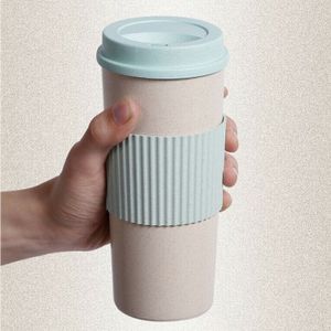 550ML Herbruikbare Koffie Thee Cup Willekeurige Kleur Tarwe Stro Mok Koffie Cup Met Deksel Huis Outdoor Water Fles Reizen geïsoleerde Beker