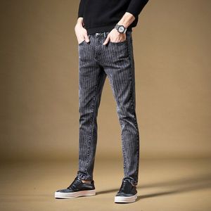 mannen mannelijke denim broek jeans Grijs Gestreepte Tij Koreaanse Slim Trend Casual Herfst broek