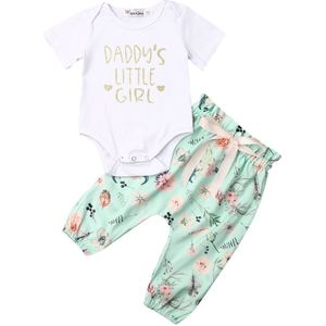 Baby Lente Herfst Kleding Pasgeboren Baby Meisjes Lange/Korte Brief Mouw Tops Bodysuits + Bloemen Lange Broek Kleding 2 stuks Set