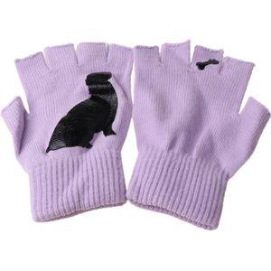 Womens Winter Gebreide Vingerloze Handschoenen Kawaii Cartoon Puppy Dog Bone Print Palm Heldere Snoep Kleur Half Vinger Wanten