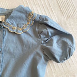 1845A Meisje Overhemd 2022 Zomer Koreaanse Meisjes Korte Mouwen Shirts Geborduurde Kraag 1-7Year Kid&#39;st-Shirts Tops