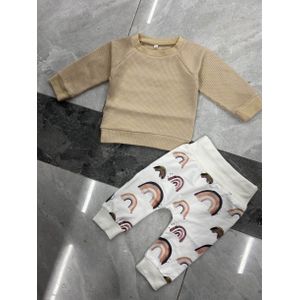 Pasgeboren Baby Jongens 2-Delige Outfit Set Lange Mouw Top + Regenboog Print Broek Set Voor Kinderen Jongens