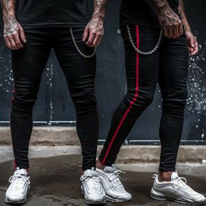 Mannen Hipster Joggers Gym Workout Track Side Kleur Streep Broek Skinny Broek Skateboard Broek