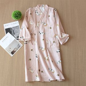 Volwassen Unisex Japanse Stijl Kimono Yukata Katoen Schattige Animal Print Pajams Nachtkleding Leisure Vrouw Liefhebbers Badjas Nightgowns