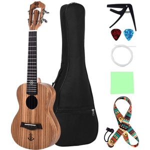 Lingting 21/23/26 Inch Tenor Ukulele Zebrawood Topboard Terug Met Bag Uke Strap Strings Schoonmaakdoekje Capo 2Pcs celluloid Picks