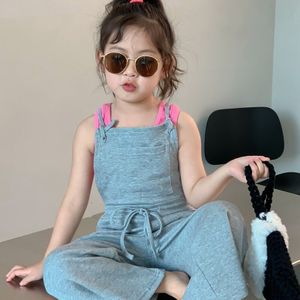 Meisjes Jumpsuit Kinderen Zomer Casual Mode Bretels Wijde Broek Koreaanse Tiener Meisje Katoenen Overalls