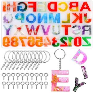 194Pcs Hars Mallen Brief Nummer Sleutelhanger Hars Sieraden Mallen Voor Hars Gieten Met Pin Set Kwasten Voor Maken Sleutelhanger