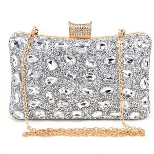 Mode Goedkope Glans Steen Avondtasje Bruiloft Soiree Bridal Zilver Zwart Clutch Purse Met Ketting Handtassen Vrouwelijke Pochette Packet