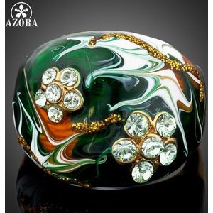 AZORA Unieke Goud Kleur Bloem Stellux Oostenrijkse Kristal Olieverf Patroon Ring TR0054